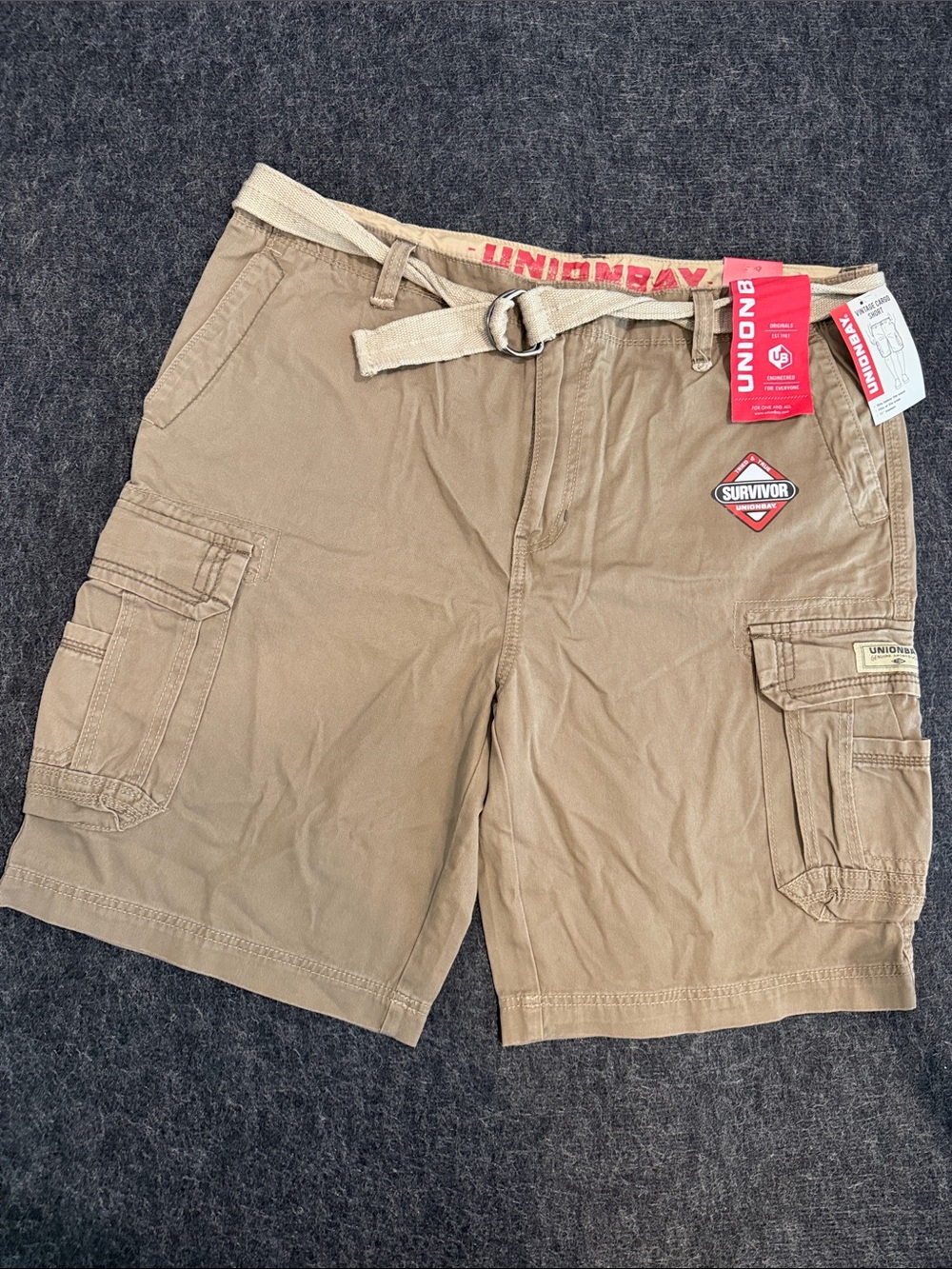 UNIONBAY Men's Survivor Cargo Shorts‎ in Khaki with Web Belt